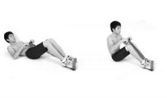 Raise your upper body while exhale and bend your knees